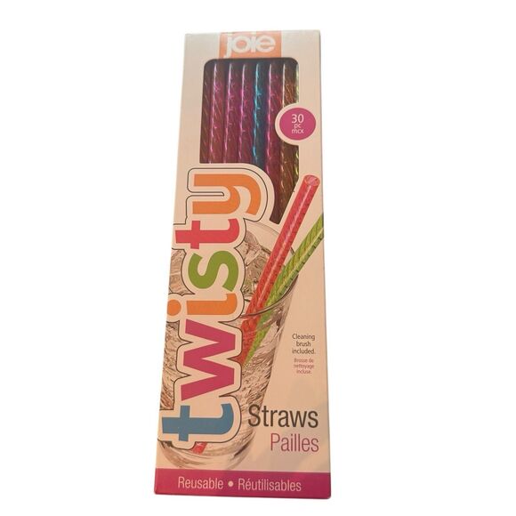 Joie Twisty Straws, 30 Pc Rainbow, Reusable & Eco-Friendly With Cleaning Brush - Picture 2 of 5